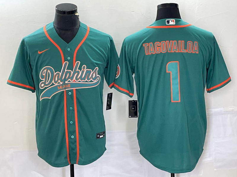 Men’s Miami Dolphins #1 Tua Tagovailoa Aqua Cool Base Stitched Baseball Jersey