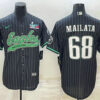 Men’s Philadelphia Eagles #68 Jordan Mailata Black Pinstripe With Super Bowl LVII Patch Cool Base Stitched Baseball Jersey