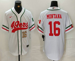 Men’s San Francisco 49ers #16 Joe Montana Number White Mexico Cool Base Stitched Baseball Jersey