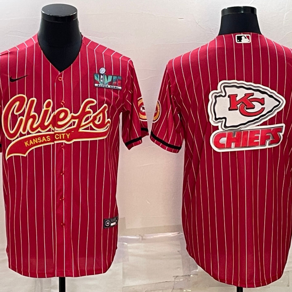 Men’s Kansas City Chiefs Red Team Big Logo With Super Bowl LVII Patch Cool Base Stitched Baseball Jersey