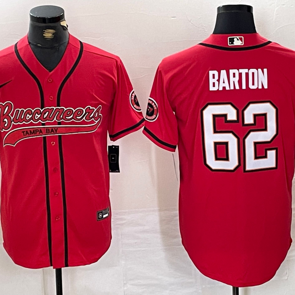 Men’s Tampa Bay Buccaneers #62 Graham Barton Red Cool Base Stitched Baseball Jersey