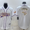 Men’s Minnesota Vikings White Team Big Logo With Patch Cool Base Stitched Baseball Jersey