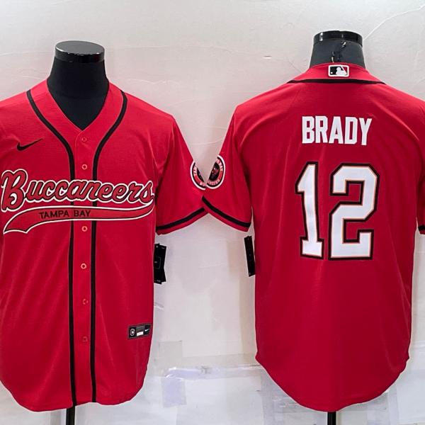 Men’s Tampa Bay Buccaneers #12 Tom Brady Red Stitched Cool Base Nike Baseball Jersey