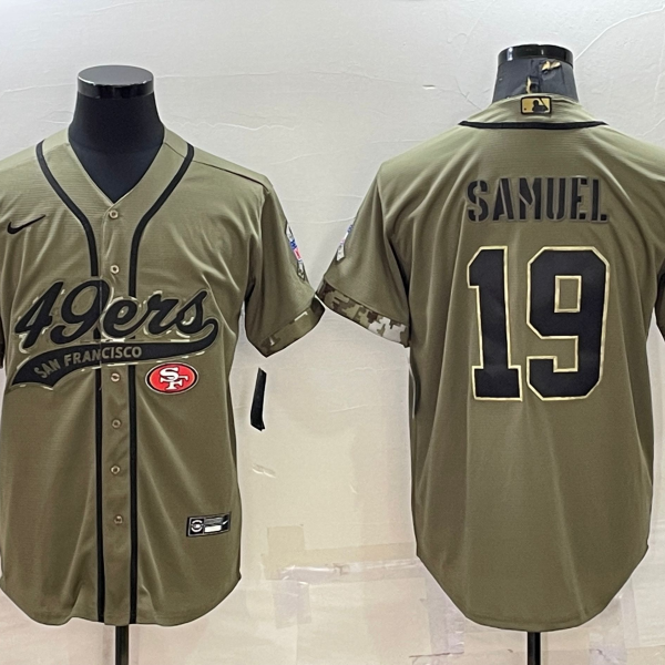 Men’s San Francisco 49ers #19 Deebo Samuel 2022 Olive Salute to Service Cool Base Stitched Baseball Jersey