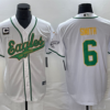 Men’s Philadelphia Eagles #6 DeVonta Smith White Gold With C Patch Cool Base Stitched Baseball Jersey
