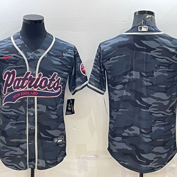 Men’s New England Patriots Blank Grey Camo With Patch Cool Base Stitched Baseball Jersey