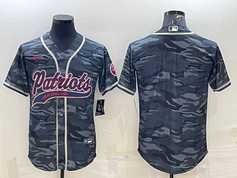 Men’s New England Patriots Blank Grey Camo With Patch Cool Base Stitched Baseball Jersey