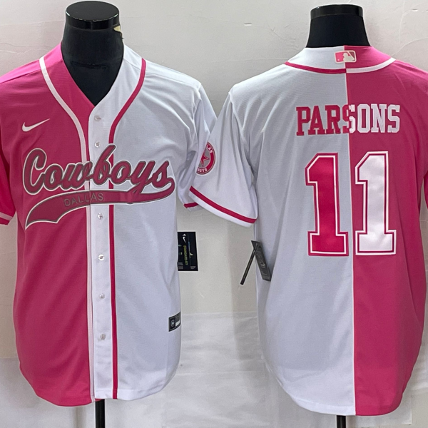 Men’s Dallas Cowboys #11 Micah Parsons Pink White Two Tone With Patch Cool Base Stitched Baseball Jersey