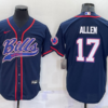 Men’s Buffalo Bills #17 Josh Allen Navy With Patch Cool Base Stitched Baseball Jersey