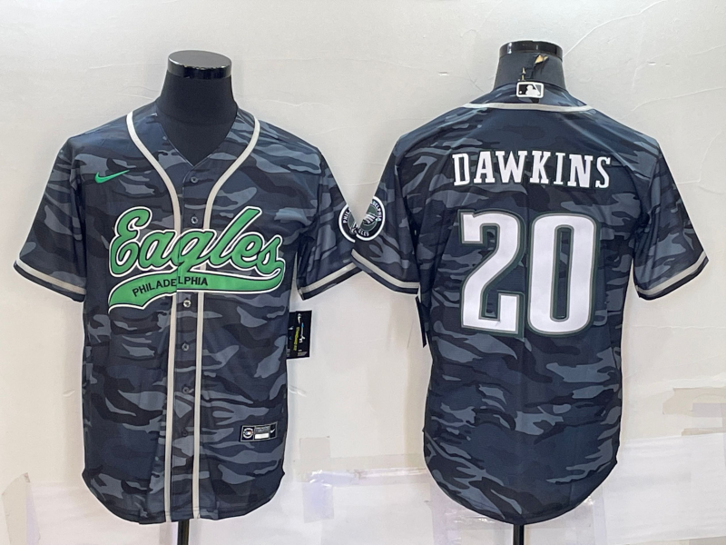 Men’s Philadelphia Eagles #20 Brian Dawkins Grey Camo With Patch Cool Base Stitched Baseball Jersey