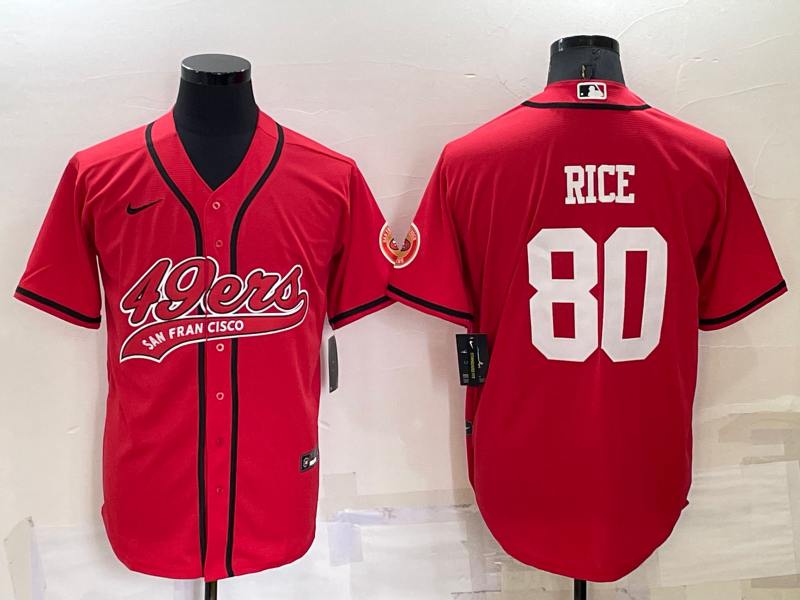 Men’s San Francisco 49ers #80 Jerry Rice Red Stitched Cool Base Nike Baseball Jersey