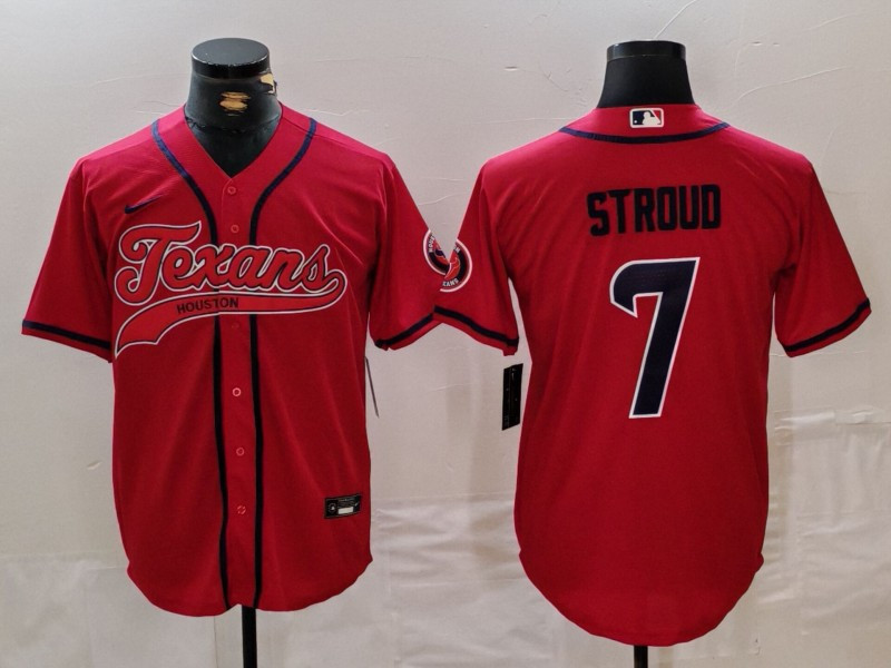 Men’s Houston Texans #7 CJ Stroud Red With Patch Cool Base Stitched Baseball Jersey