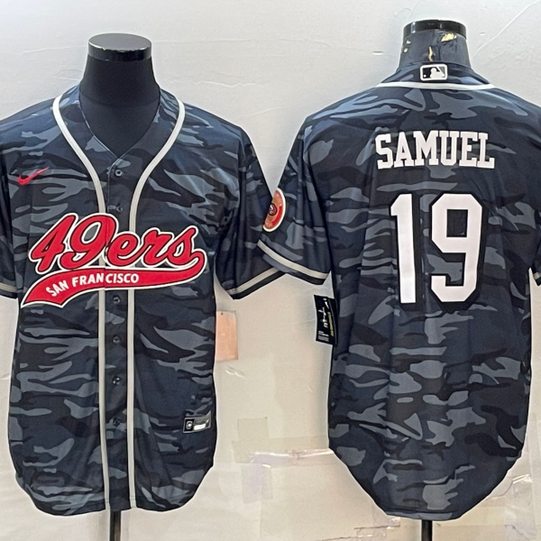 Men’s San Francisco 49ers #19 Deebo Samuel Grey Camo With Patch Cool Base Stitched Baseball Jersey