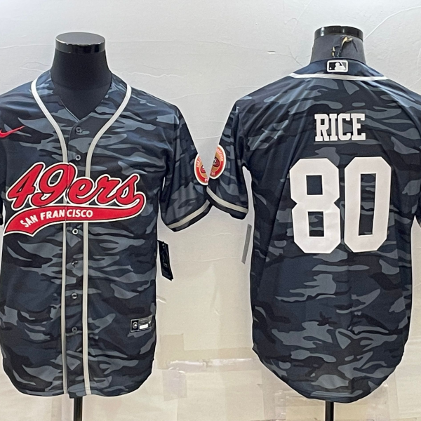 Men’s San Francisco 49ers #80 Jerry Rice White Name Grey Camo With Patch Cool Base Stitched Baseball Jersey