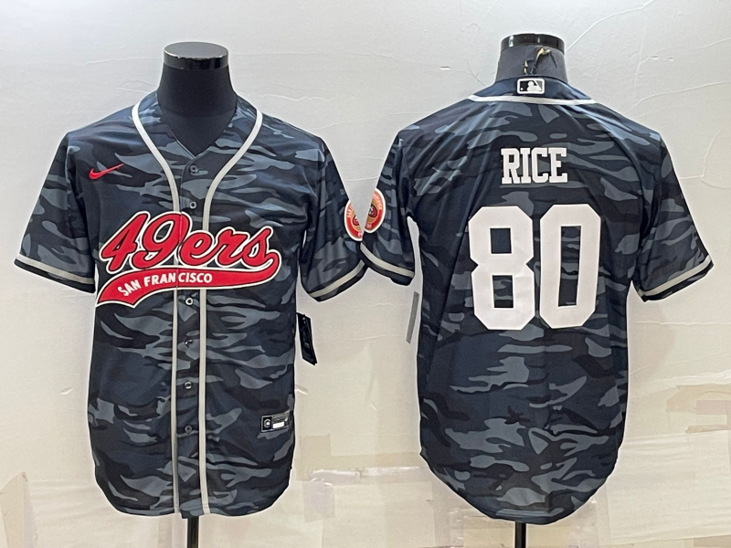 Men’s San Francisco 49ers #80 Jerry Rice White Name Grey Camo With Patch Cool Base Stitched Baseball Jersey