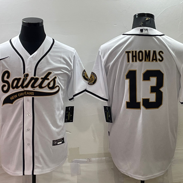 Men’s New Orleans Saints #13 Michael Thomas White With Patch Cool Base Stitched Baseball Jersey