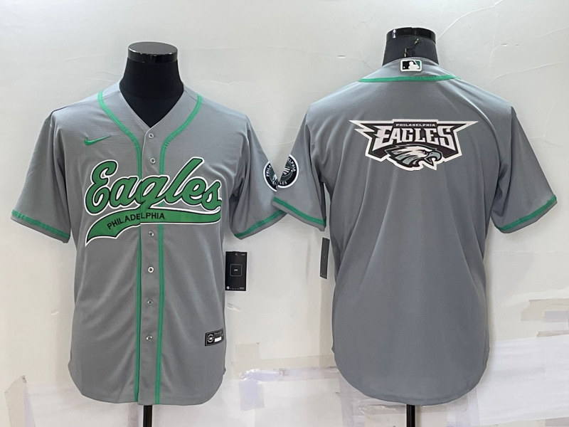 Men’s Philadelphia Eagles Grey Team Big Logo With Patch Cool Base Stitched Baseball Jersey