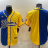 Men’s Los Angeles Rams Blank Royal Yellow Split With Patch Cool Base Stitched Baseball Jersey