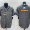 Men’s Pittsburgh Steelers Grey Gridiron Team Big Logo Cool Base Stitched Baseball Jersey