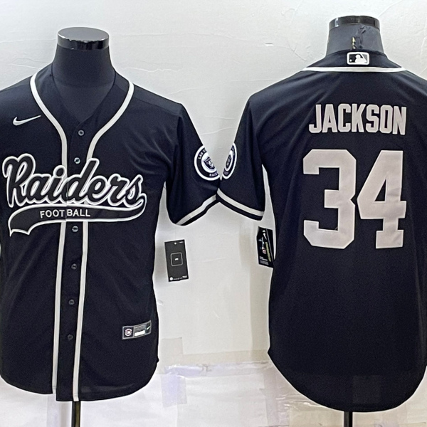 Men’s Las Vegas Raiders #34 Bo Jackson Black Stitched MLB Cool Base Nike Baseball Jersey