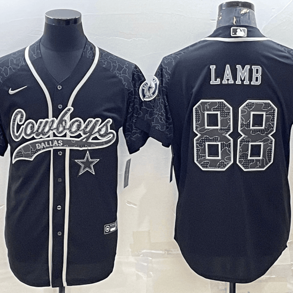 Men’s Dallas Cowboys #88 CeeDee Lamb Black Reflective With Patch Cool Base Stitched Baseball Jersey
