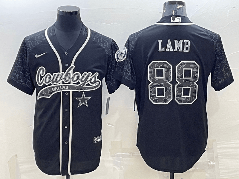 Men’s Dallas Cowboys #88 CeeDee Lamb Black Reflective With Patch Cool Base Stitched Baseball Jersey