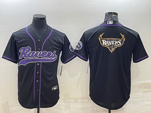 Men’s Baltimore Ravens Black Team Big Logo With Patch Cool Base Stitched Baseball Jersey