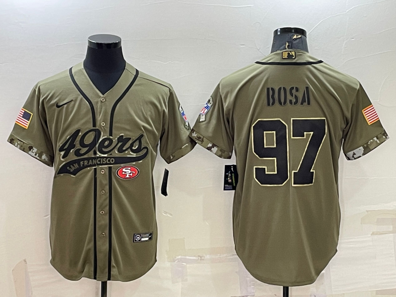 Men’s San Francisco 49ers #97 Nick Bosa 2022 Olive Salute to Service Cool Base Stitched Baseball Jersey