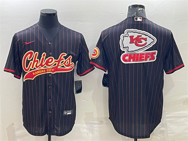 Men’s Kansas City Chiefs Black Team Big Logo With Patch Cool Base Stitched Baseball Jersey