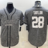 Men’s Indianapolis Colts #28 Jonathan Taylor Grey Gridiron With Patch Cool Base Stitched Baseball Jerseys