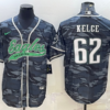 Men’s Philadelphia Eagles #62 Jason Kelce Grey Camo With Patch Cool Base Stitched Baseball Jersey