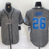 Men’s Detroit Lions #26 Jahmyr Gibbs Grey Gridiron With Patch Cool Base Stitched Baseball Jersey