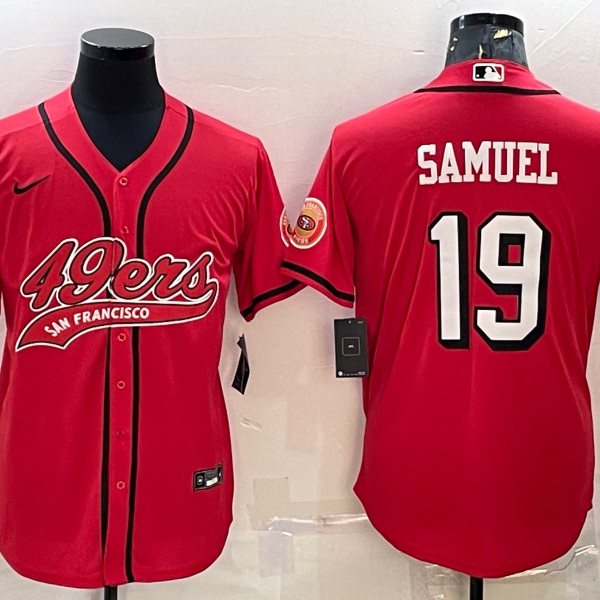 Men’s San Francisco 49ers #19 Deebo Samuel Red Color Rush With Patch Cool Base Stitched Baseball Jersey