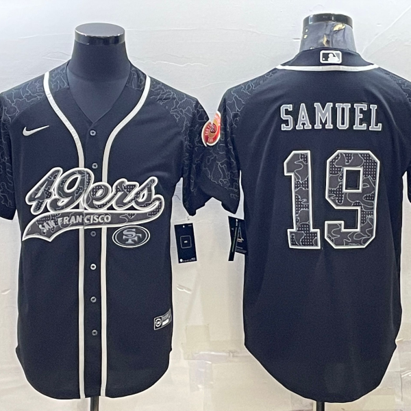 Men’s San Francisco 49ers #19 Deebo Samuel Black Reflective With Patch Cool Base Stitched Baseball Jersey