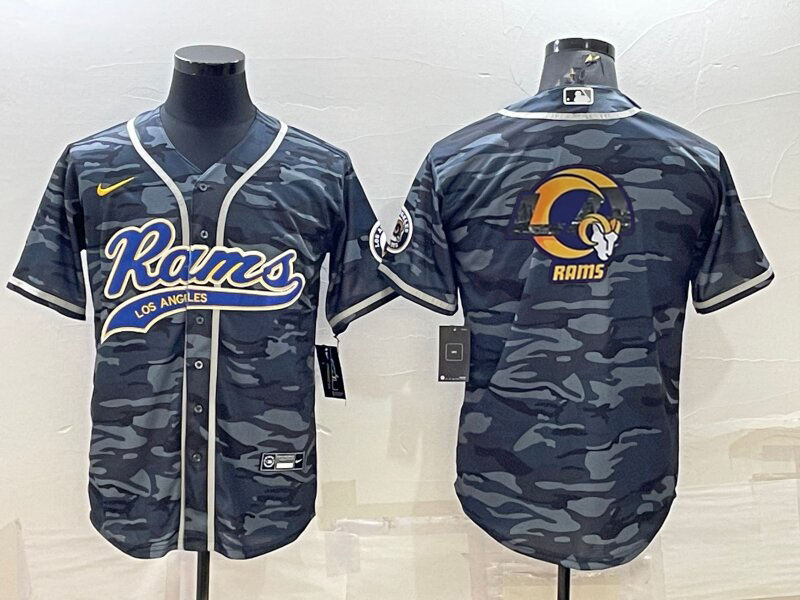 Men’s Los Angeles Rams Grey Camo Team Big Logo With Patch Cool Base Stitched Baseball Jersey
