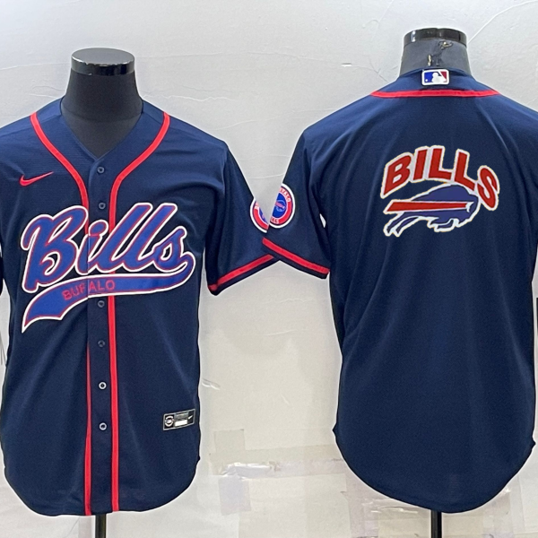 Men’s Buffalo Bills Royal Team Big Logo With Patch Cool Base Stitched Baseball Jersey