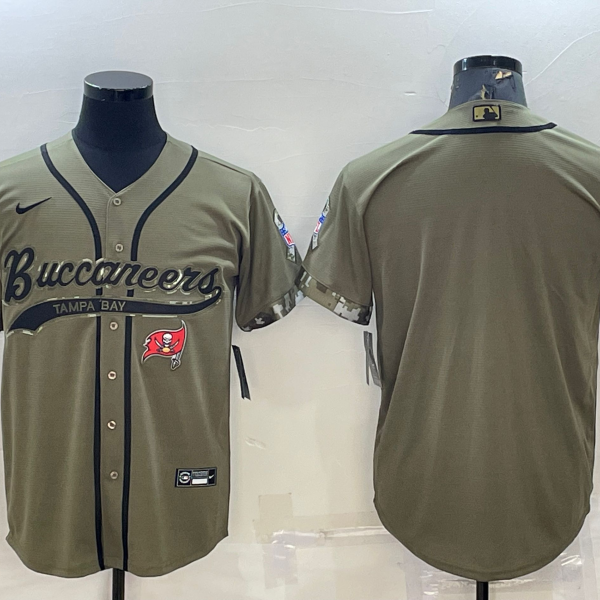 Men’s Tampa Bay Buccaneers Blank Olive Salute to Service Cool Base Stitched Baseball Jersey