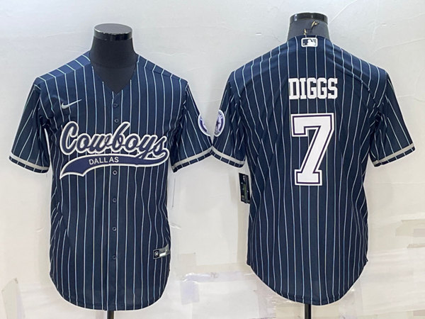 Men’s Dallas Cowboys #7 Trevon Diggs Navy With Patch Cool Base Stitched Baseball Jersey