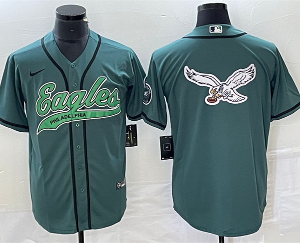 Men’s Philadelphia Eagles Green Team Big Logo Cool Base Stitched Baseball Jersey
