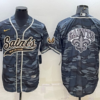 Men’s New Orleans Saints Blank Grey Navy Team Big Logo With Patch Cool Base Stitched Baseball Jersey