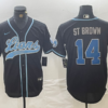 Men’s Detroit Lions #14 Amon-Ra St. Brown Black Cool Base Stitched Baseball Jersey
