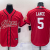 Men’s San Francisco 49ers #5 Trey Lance Red Stitched Cool Base Nike Baseball Jersey