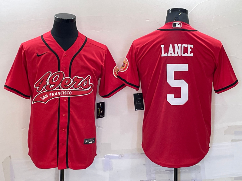 Men’s San Francisco 49ers #5 Trey Lance Red Stitched Cool Base Nike Baseball Jersey