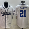 Men’s Dallas Cowboys #21 Ezekiel Elliott White With Patch Cool Base Stitched Baseball Jersey