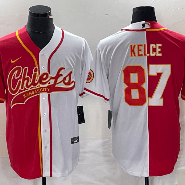 Men’s Kansas City Chiefs #87 Travis Kelce Red White Two Tone Cool Base Stitched Baseball Jersey