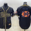 Men’s Chicago Bears #34 Walter Payton Black Gold Team Big Logo With Patch Cool Base Stitched Baseball Jersey