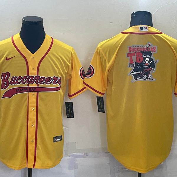 Men’s Tampa Bay Buccaneers Gold Team Big Logo With Patch Cool Base Stitched Baseball Jersey
