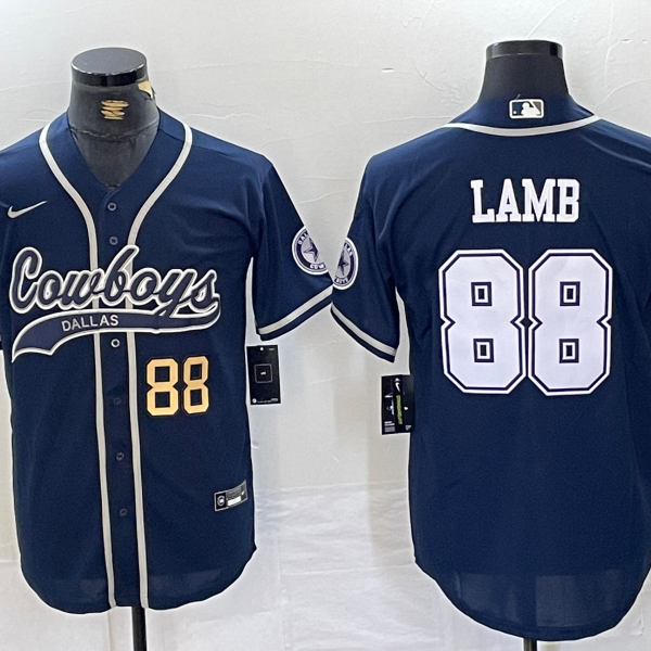 Men’s Dallas Cowboys #88 CeeDee Lamb Navy Cool Base Stitched Baseball Jerseys