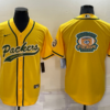 Men’s Green Bay Packers Yellow Team Big Logo With Patch Cool Base Stitched Baseball Jersey