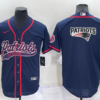 Men’s New England Patriots #10 Mac Jones Navy Blue Team Big Logo With Patch Cool Base Stitched Baseball Jersey